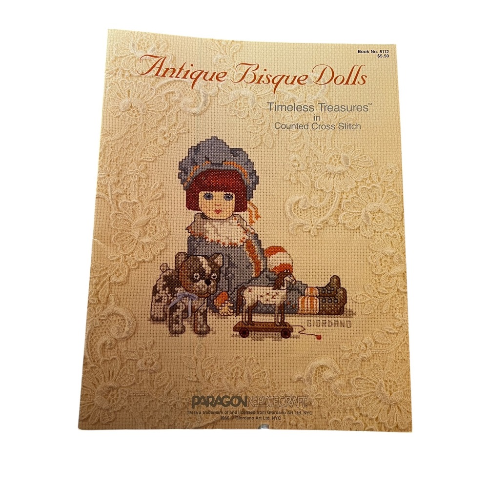 Paragon Needlecraft Antique Bisque Dolls Cross Stitch Pattern Book Vintage‎ 1986